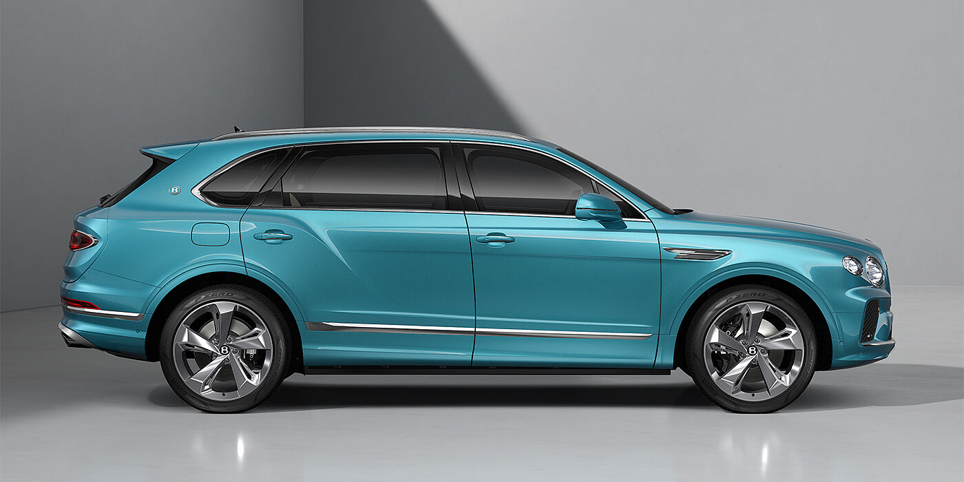 Bach Premium Cars GmbH Bentley Bentayga EWB SUV in Light Windsor Blue paint and 22" Five Spoke Directional Polished wheels - profile