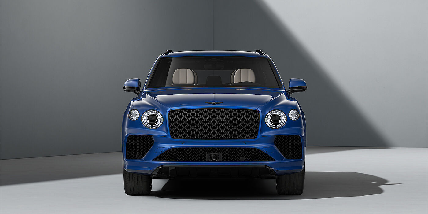 Bach Premium Cars GmbH Bentley Bentayga Artenara Edition SUV in Sequin Blue paint and 22" Mulliner Gloss Black wheels front 3/4 full front