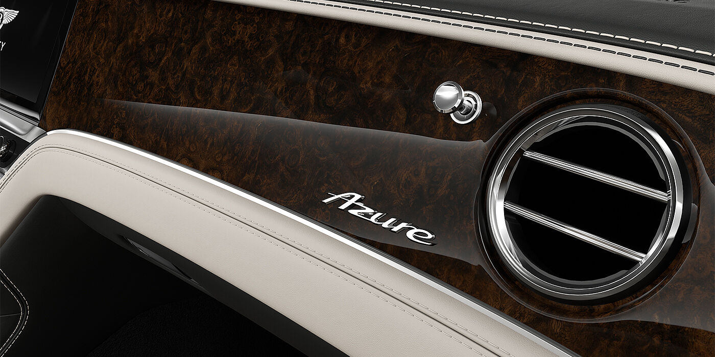 Bach Premium Cars GmbH Bentley Continental GT Azure veneer detail in Dark Burr Walnut with Azure badge