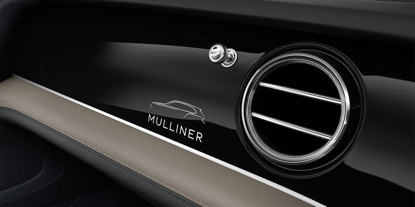Bach Premium Cars GmbH Bentley Bentayga EWB Mulliner SUV veneer detail in Grand Black with Mulliner fascia badge