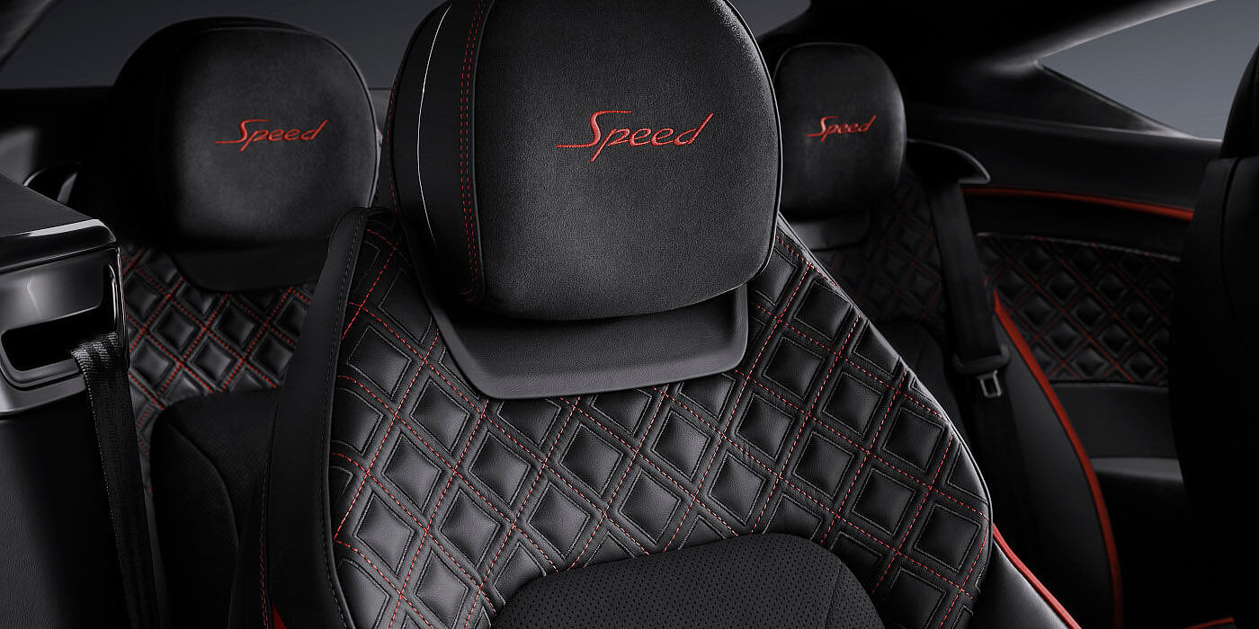 Bach Premium Cars GmbH Bentley Continental GT Speed coupe seat close up in Beluga black and Hotspur red hide