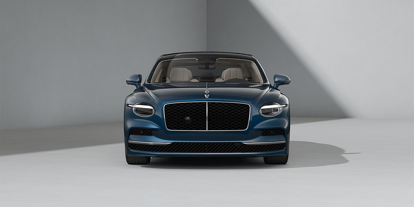 Bach Premium Cars GmbH New Bentley Flying Spur sedan in Marlin blue paint full front with 22" Ten Spoke Black Painted and Bright Machined wheels