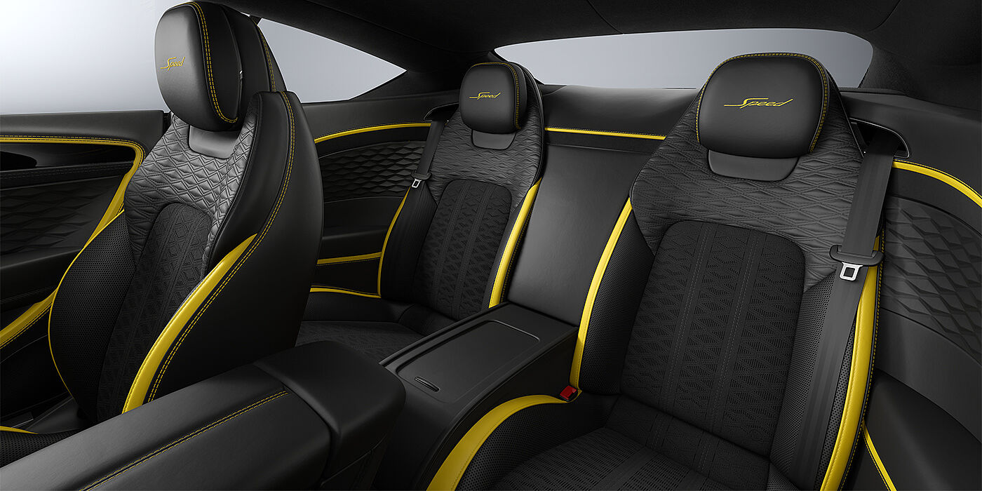Bach Premium Cars GmbH Bentley Continental GT Speed coupe rear interior in Cyber yellow and Beluga black hides