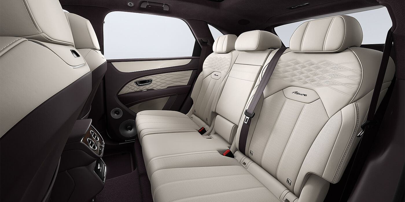 Bach Premium Cars GmbH Bentley Bentayga Azure SUV rear interior in Linen and Damson hides and Azure seat stitching