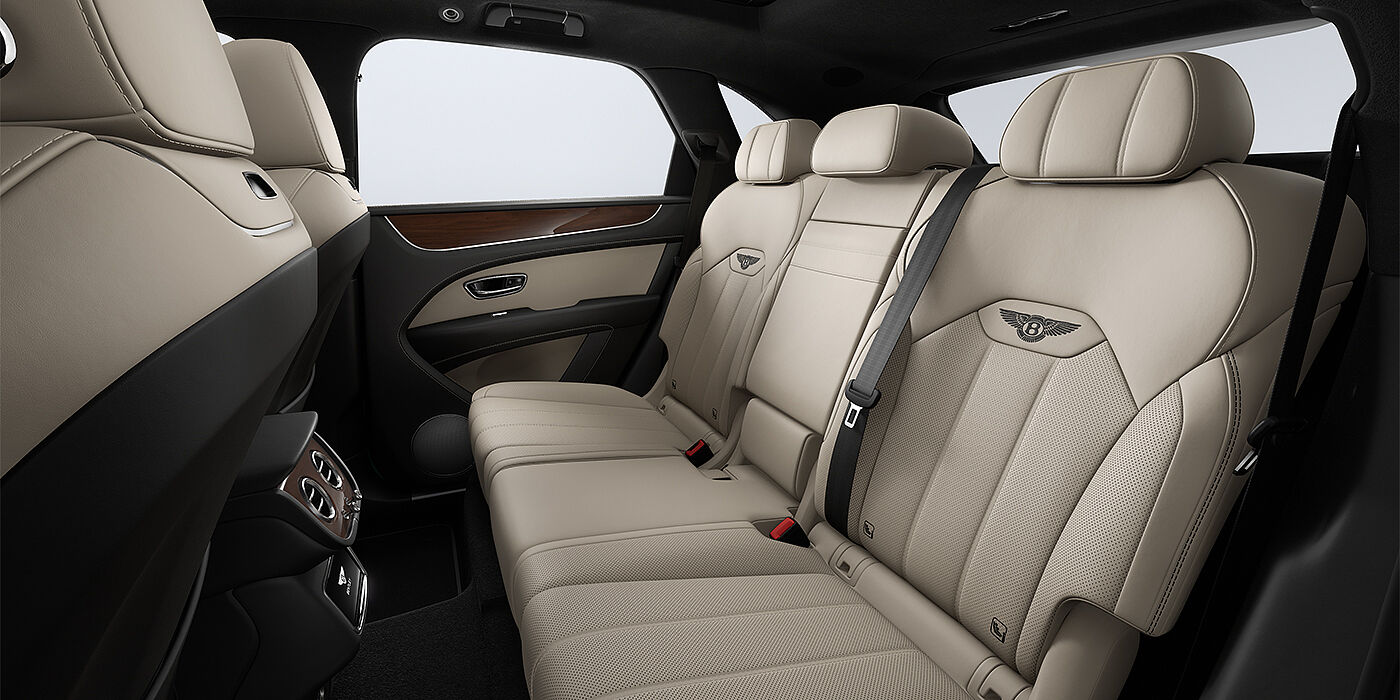 Bach Premium Cars GmbH Bentley Bentayga SUV rear interior in Portland and Beluga black hides