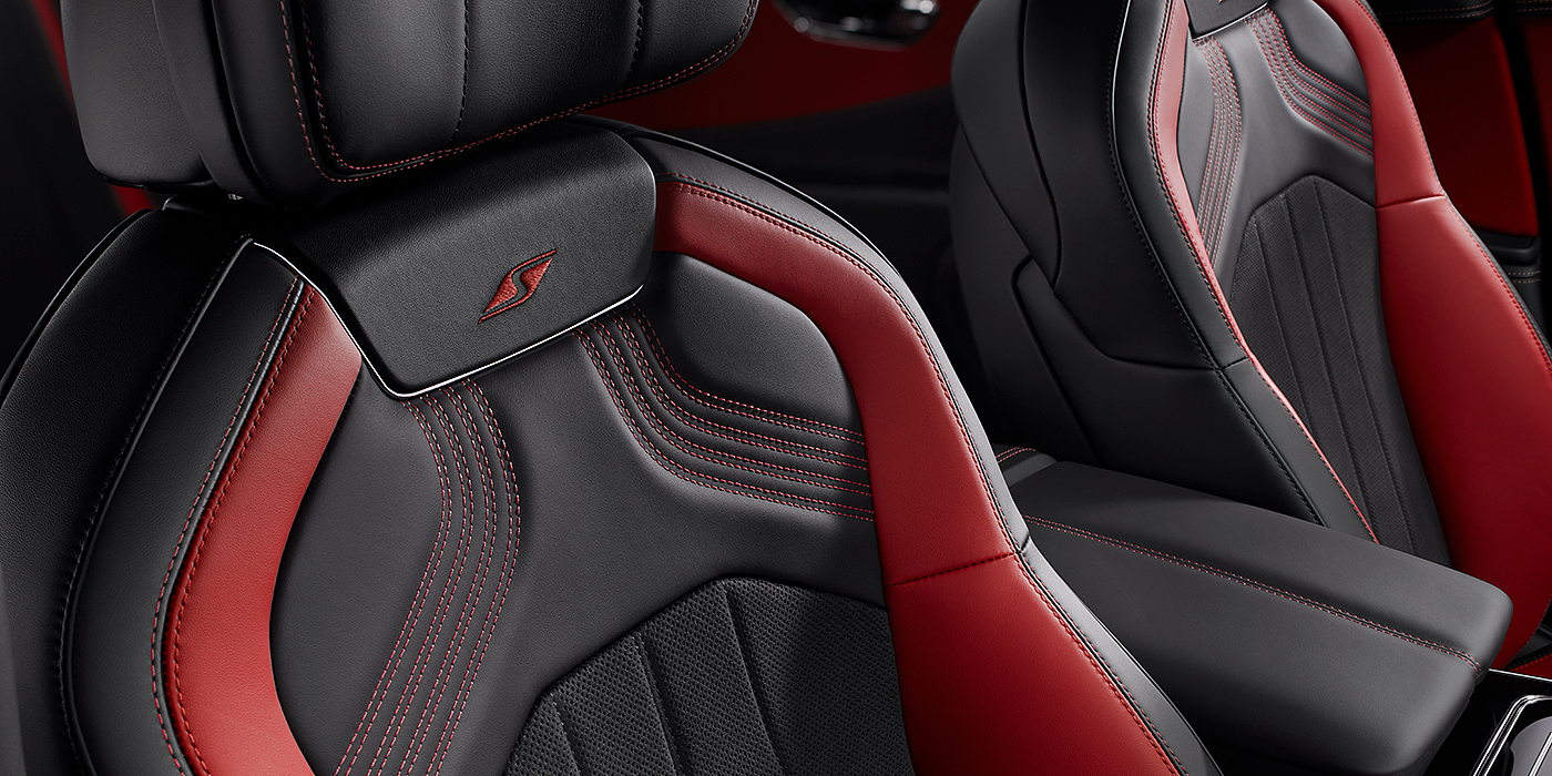 Bach Premium Cars GmbH Bentley Flying Spur S seat in Beluga black and \hotspur red hide with S emblem stitching