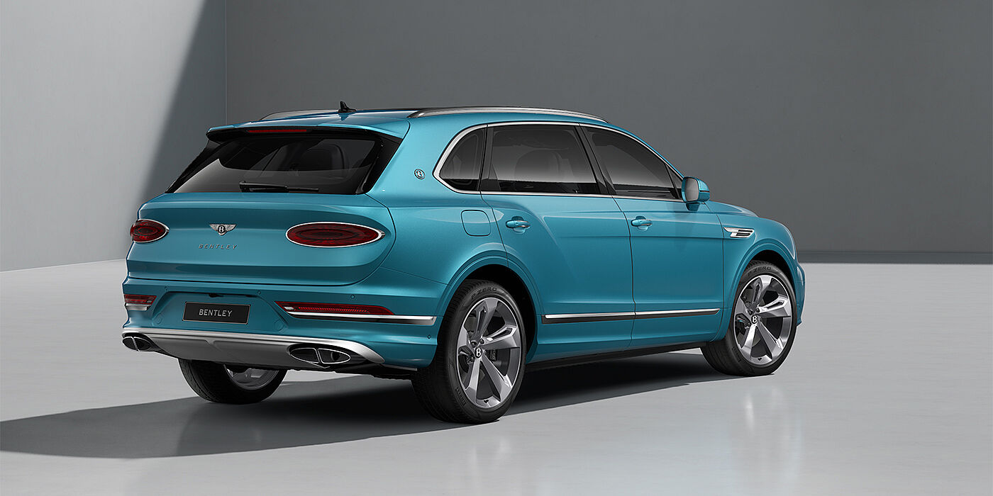 Bach Premium Cars GmbH Bentley Bentayga EWB SUV in Light Windsor Blue paint and 22" Five Spoke Directional Polished wheels - rear ¾