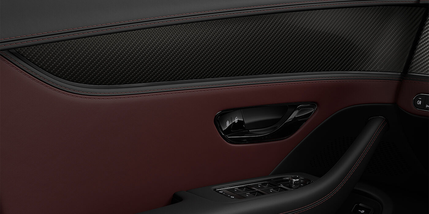 Bach Premium Cars GmbH New Bentley Flying Spur S sedan door interior in Cricket ball red and Beluga black hides