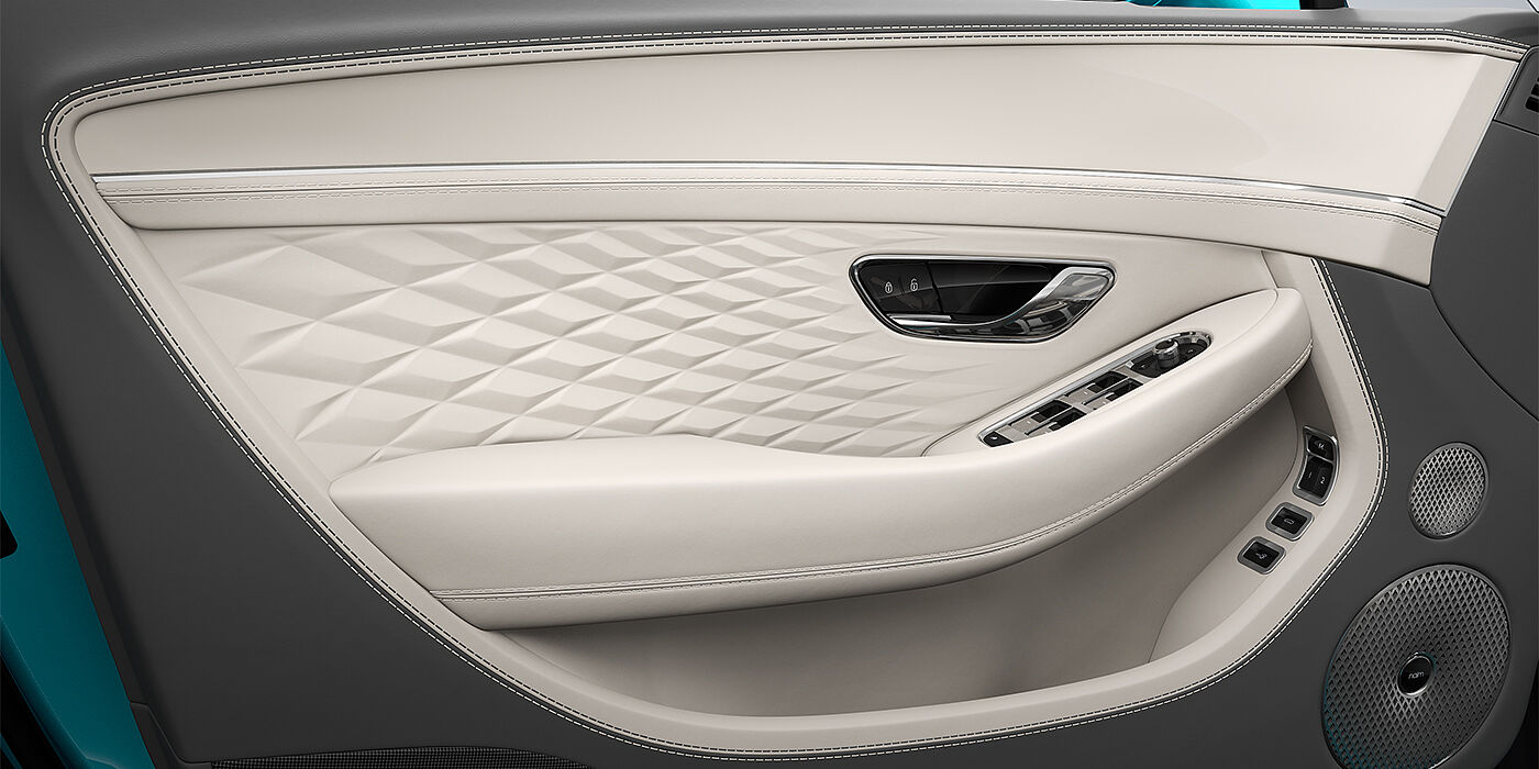 Bach Premium Cars GmbH Bentley Continental GTC Azure convertible door detail in Linen and Gravity Grey hides