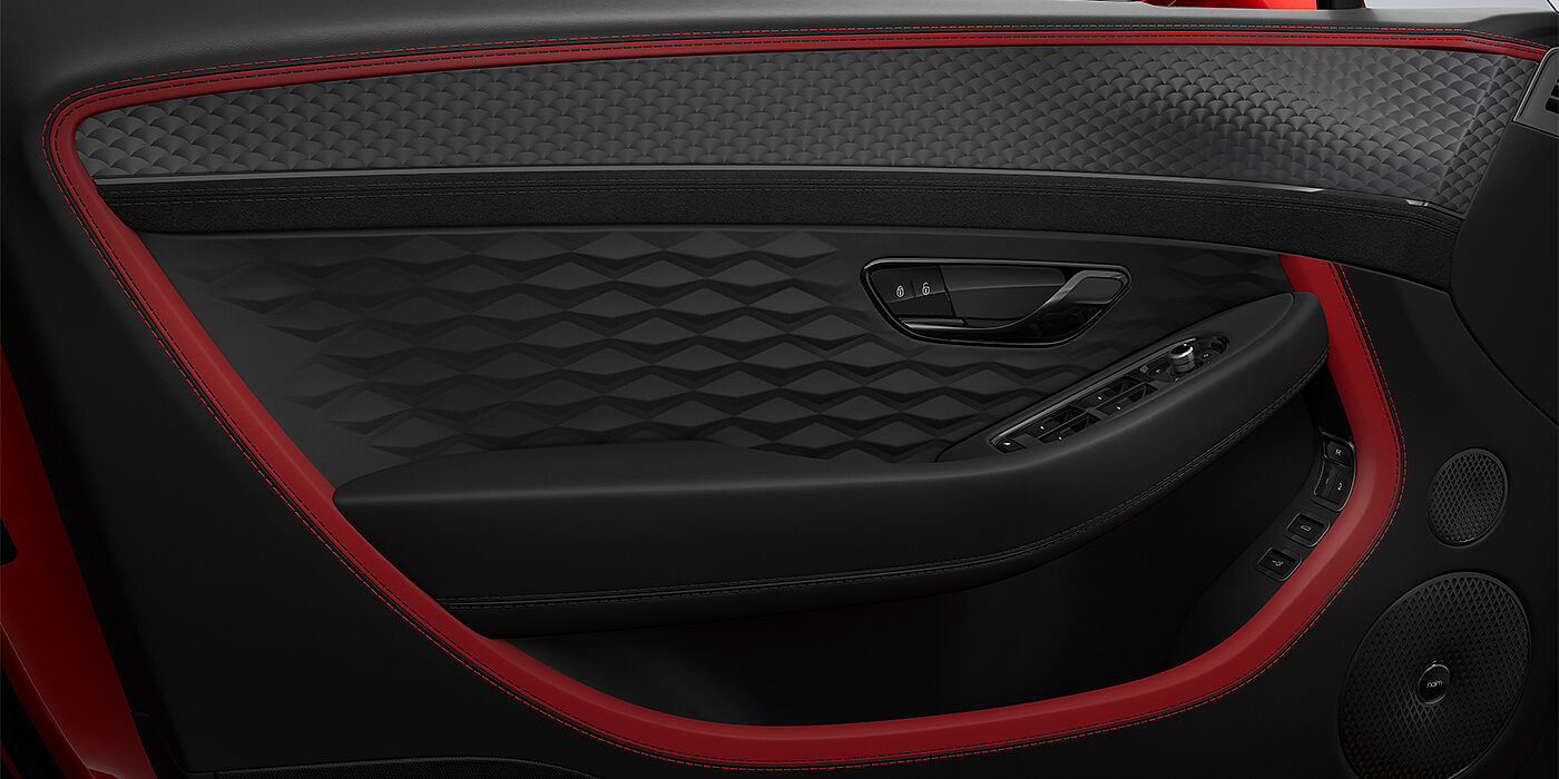 Bach Premium Cars GmbH Bentley Continental GTC Speed convertible door detail in Hotspur red and Beluga black hides