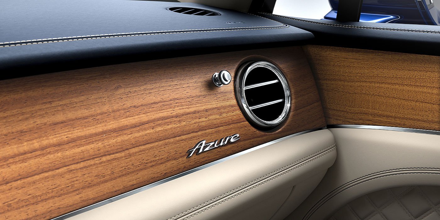 Bach Premium Cars GmbH Bentley Bentayga Azure SUV open pore veneer and Azure badge close up