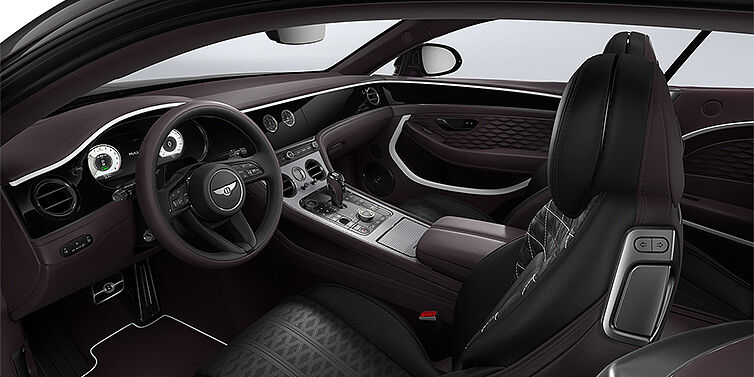 Bach Premium Cars GmbH Bentley Continental GT Mulliner coupe front interior in Beluga black and Damson hides with white accent hide