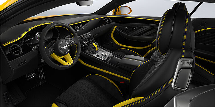 Bach Premium Cars GmbH Bentley Continental GT Speed coupe front interior in Cyber yellow and Beluga black hides
