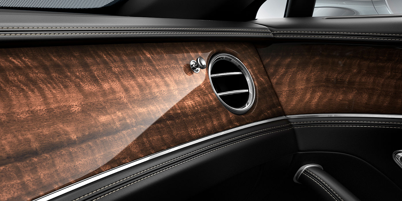 Bach Premium Cars GmbH Bentley Flying Spur sedan Dark Fiddleback Eucalyptus veneer close up