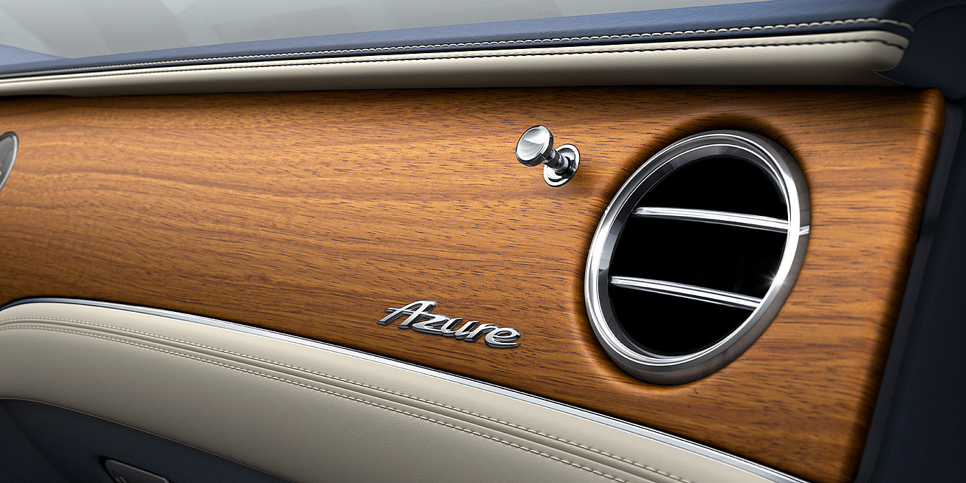 Bach Premium Cars GmbH Bentley Continental GT Azure coupe open pore veneer and Azure badge close up