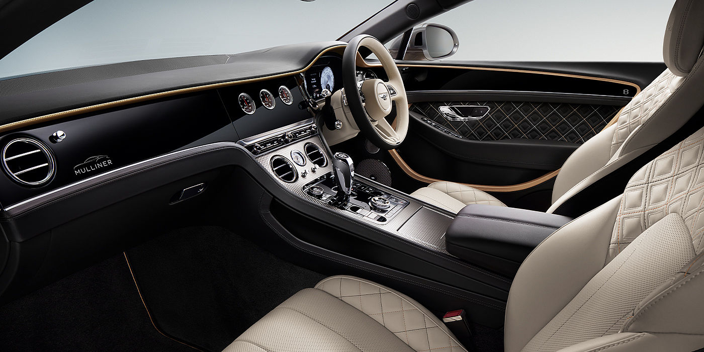Bach Premium Cars GmbH Bentley Continental GT Mulliner coupe front interior in Beluga black and Linen hide
