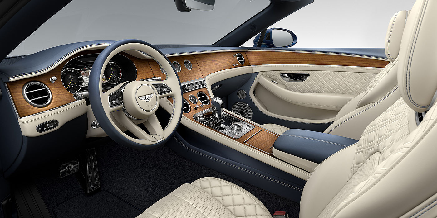 Bach Premium Cars GmbH Bentley Continental GTC Azure convertible front interior in Imperial Blue and Linen hide