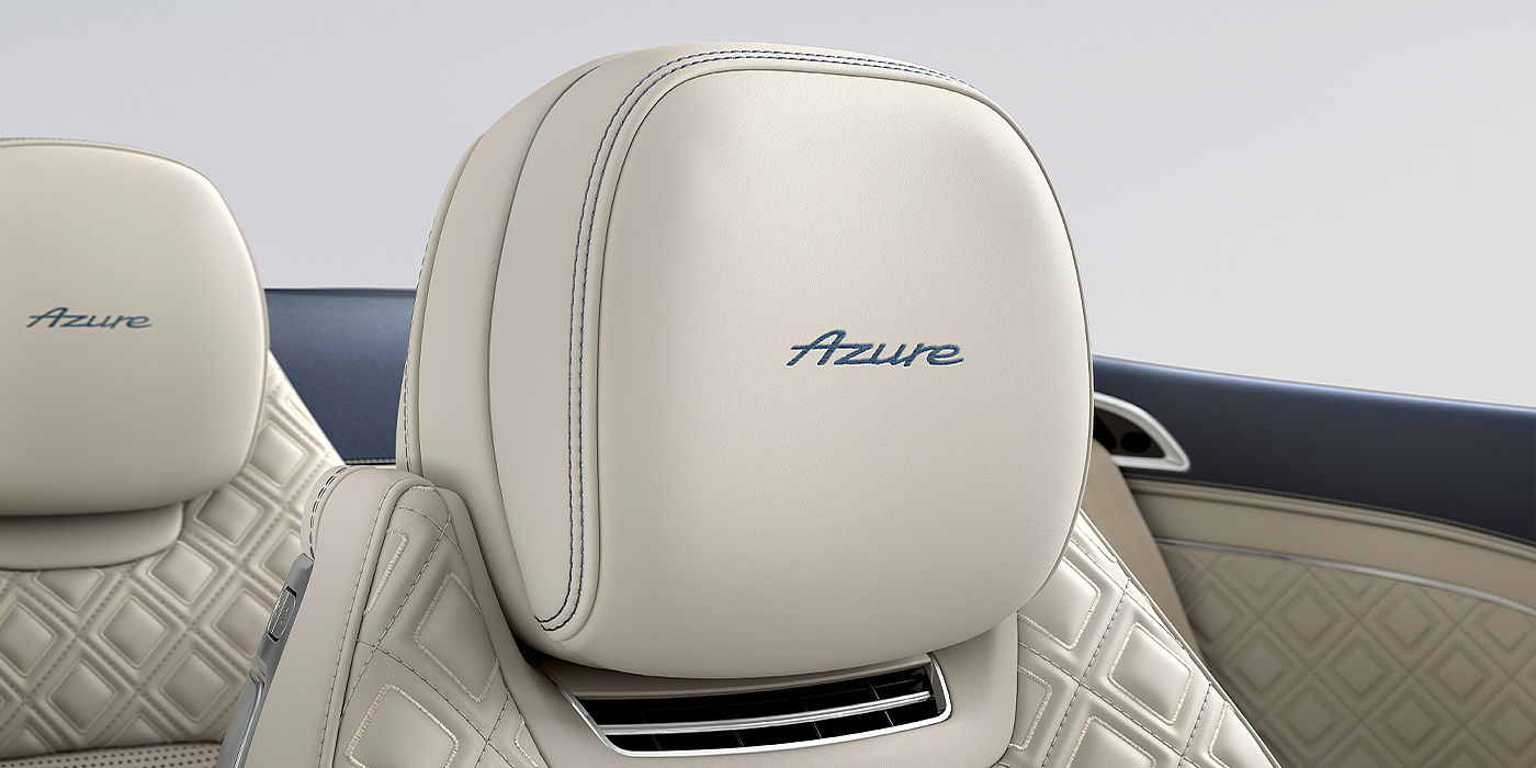 Bach Premium Cars GmbH Bentley Continental GTC Azure convertible seat detail in Linen hide with Azure emblem