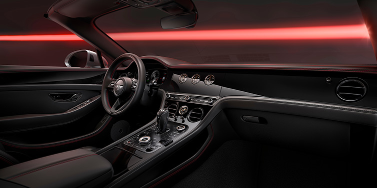 Bach Premium Cars GmbH Bentley Continental GTC Black Edition convertible front interior with Beluga black hide and High Gloss Carbon Fibre veneer