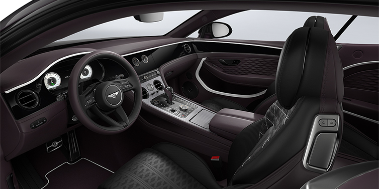 Bach Premium Cars GmbH Bentley Continental GT Mulliner coupe front interior in Beluga black and Damson hides with white accent hide