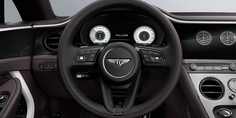 Bach Premium Cars GmbH Bentley Continental GT Mulliner coupe steering wheel in Beluga black and Damson hides with white accent hide
