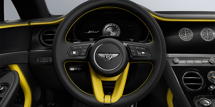 Bach Premium Cars GmbH Bentley Continental GT Speed coupe steering wheel in Cyber Yellow and Beluga black hides