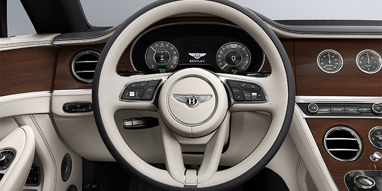 Bach Premium Cars GmbH Bentley Continental GTC convertible steering wheel in Linen and Imperial Blue hides