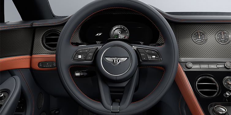 Bach Premium Cars GmbH Bentley Continental GTC S convertible steering wheel and dash in Newmarket Tan and Beluga Black hides with Carbon Fibre veneer