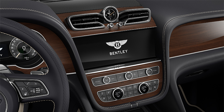 Bach Premium Cars GmbH Bentley Bentayga EWB SUV centre console detail showing Bentley Wings