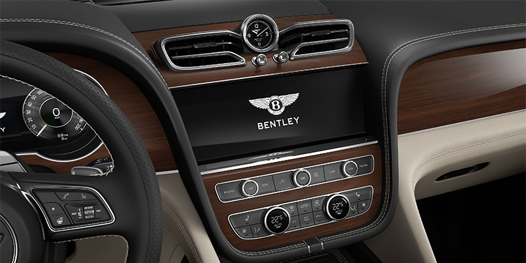 Bach Premium Cars GmbH Bentley Bentayga SUV centre console detail showing Bentley Wings